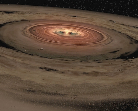 An Artist's conceptual rendition of planetary formation.